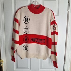 Vintage United Colors Of Benetton Red and Cream Graphic Sweater Size 46